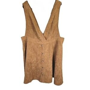 Frille Rose Corduroy Dress 2X Brown Pinafore Jumper Overall Mini‎ Skirt Academia